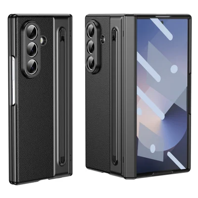 For Samsung Galaxy Z Fold8 Ultra Case Matte Electroplated Leather + PC Phone Cover with Screen Film / Stylus - Black
