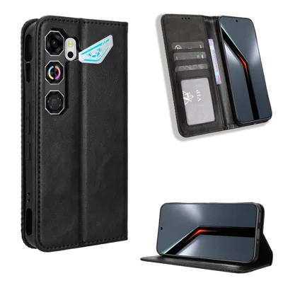 Capa de Couro para ZTE nubia Neo 5 GT 5G, Carteira com Suporte, Capa de Telemóvel com Textura Retro - Preto
