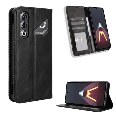  Voor ZTE nubia Neo 5 Pro 5G Leren Hoesje Portemonnee Staander Retro Structuur Telefoonhoes - Zwart