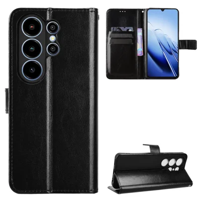  For Blackview Wave 10 PU Leather Case with Strap Crazy Horse Texture Phone Wallet Cover - Black