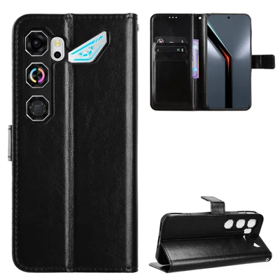 Capa de Couro PU para ZTE nubia Neo 5 GT 5G com Alça, Capa Carteira de Telemóvel com Textura Crazy Horse - Preto