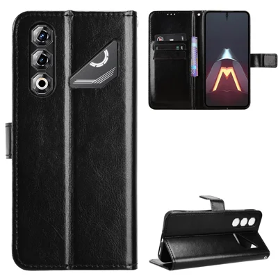 Voor ZTE nubia Neo 5 Pro 5G PU Leren Hoesje met Bandje Crazy Horse Structuur Telefoon Portemonnee Cover - Zwart
