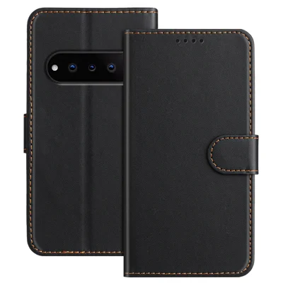  For Natural AI Phone Leather Case Wallet Stand Solid Color Anti Drop Phone Cover - Black