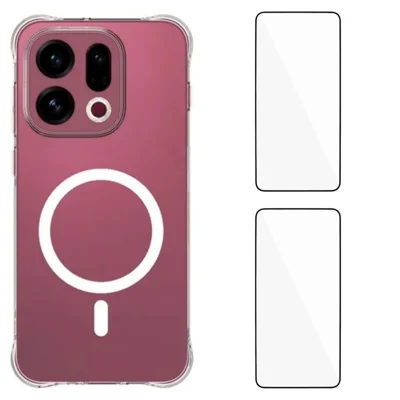 WANLONFENG para Oppo Find X9 5G Série WL1 Capa Magnética Transparente de 2,0 mm Capa Traseira em TPU com 2 Películas para Ecrã - Transparente