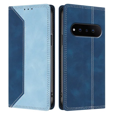  For Natural AI Phone Leather Case Skin Touch Color Splicing RFID Blocking Wallet Stand Phone Cover - Dark Blue / Blue