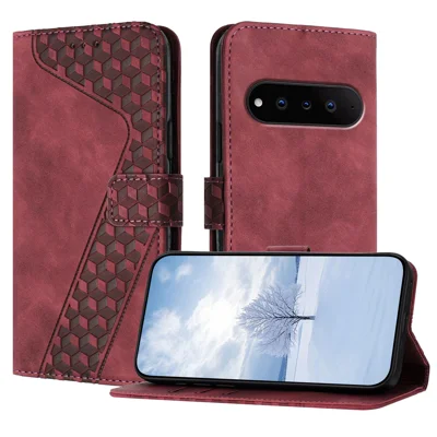  For Natural AI Phone Leather Case 7-Shaped Pattern Wallet Stand Shockproof Phone Cover - Brown