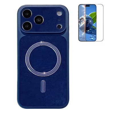 Für iPhone 17 Pro Magnetische Hülle Matt PC + TPU Telefonabdeckung mit Wärmeableitung und Gehärtetem Glas Displayschutzfolie - Blau