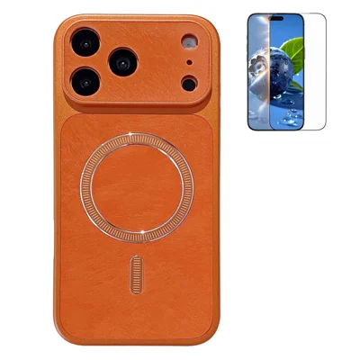 Für iPhone 17 Pro Max Magnetische Hülle Matt PC + TPU Gehäuse mit Wärmeableitung und Gehärtetem Glas Displayschutzfolie - Orange