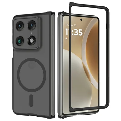 Магнитный чехол для Motorola Razr Fold 5G, с рамкой из ТПУ, задняя панель из акрила, текстура под кожу - Черный