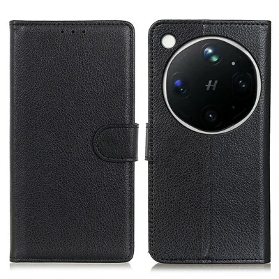 Funda cartera para Oppo Find X9 Ultra 5G, funda de cuero PU con textura de lichi - Negro