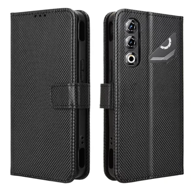 Voor ZTE nubia Neo 5 Pro 5G Leren Portefeuillehoesje met Bandje Diamantstructuur Telefoonhoes - Zwart