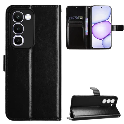 Etui z bawełny dla Realme C100 4G z paskiem, tekstura skórzana Crazy Horse, etui portfelowe na telefon - Czarny