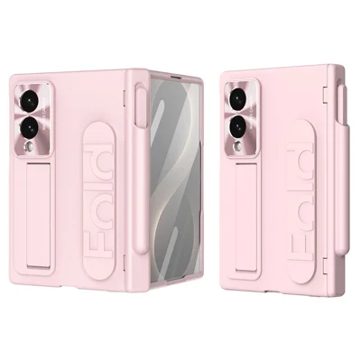 Til Samsung Galaxy Z Fold 8 bred kraftkasseske med stand og håndbøjle, hård PC-telefonbeskytning med penneholder/stylus - Lyserød