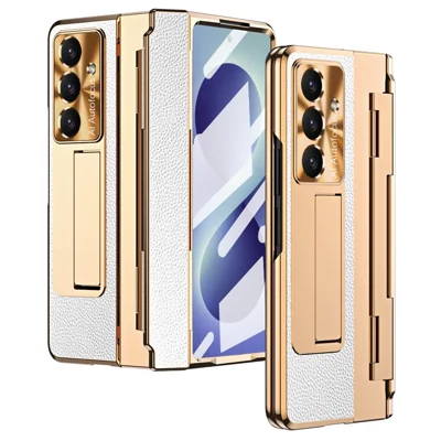 Étui pour Samsung Galaxy Z Fold8 avec protection de charnière en cuir + PC, housse anti-choc avec protecteur d'écran - Blanc