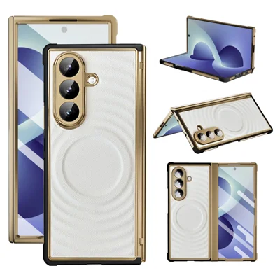 Magnetisk skrov för Samsung Galaxy Z Fold8 i läderartad TPU- och PC-beklädnad med temperskivfilm – Vit