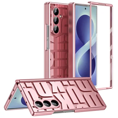 For Samsung Galaxy Z Fold8 Ultra Case Electroplating PC Phone Cover with Tempered Glass Film - Rose Gold