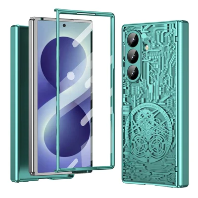 Funda para Samsung Galaxy Z Fold8 Modelo Mechanical Legend con Revestimiento Electrolítico y Protector de Pantalla - Verde