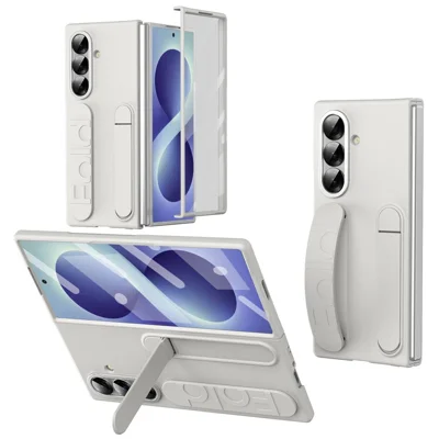 For Samsung Galaxy Z Fold8 Ultra Case Kickstand Wristband PC Phone Cover with Tempered Glass Film - White
