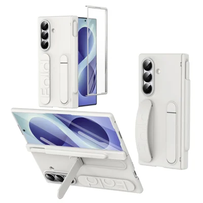 For Samsung Galaxy Z Fold8 Ultra Case Kickstand Wristband Hard PC Phone Cover with Pen Slot / Stylus - White