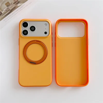 For iPhone 17 Pro Magnetic Case 2-in-1 Dual Color Shockproof Cover with 360° Rotating Ring Kickstand - Orange