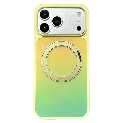 For iPhone 17 Pro Case Magnetic Rotating Kickstand Gradient PC + TPU Phone Cover - Yellow Green