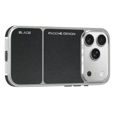 Coque magnétique pour iPhone 17 Pro Max en cuir recouvert PC + TPU avec dissipation thermique - Noir