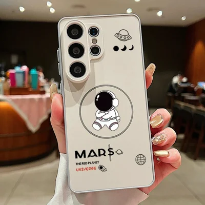 For Samsung Galaxy S25 Ultra Magnetic Case Cute Astronaut Pattern Shockproof TPU Phone Cover - Grey / A122G1