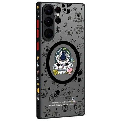 Für Samsung Galaxy S25 Ultra Magnetische Hülle Astronauten-Muster Stoßfeste PC + TPU Handyhülle - A241 / UFO-Astronaut