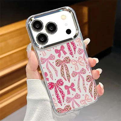 For iPhone 17 Pro Max Case Bow Pattern UV Printing Soft TPU Phone Cover with Camera Lens Frame - B118TR