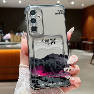 For Samsung Galaxy S25 Case Mountain Pattern Reinforced Corner TPU Phone Cover with Card Slot - Light Grey / A804