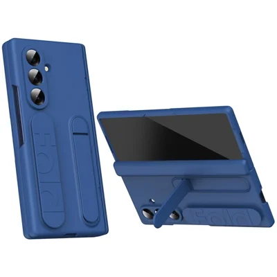For Samsung Galaxy Z Fold8 Ultra Case Kickstand Wristband PC Phone Protective Cover with Tempered Glass Screen Protector - Blue