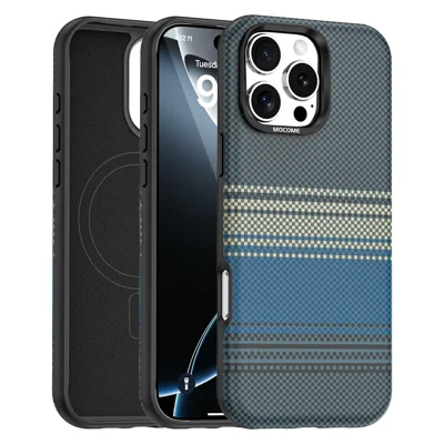 For iPhone 16 Pro Max Magnetisch Hoesje Gradiënt Regenboog Leer Gecoat TPU + PC Hybride Schokbestendige Hoes - Safran