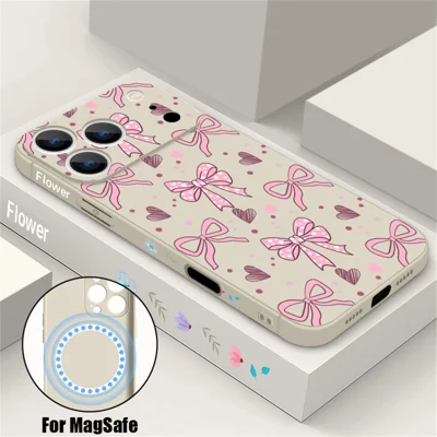 For iPhone 18 Pro / 17 Pro Magnetic Case UV Printing Bow Pattern Liquid Silicone Precise Camera Cutouts Phone Cover - PB497