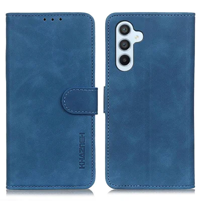 KHAZNEH For Samsung Galaxy A34 5G PU Leather Retro Texture Phone Wallet Case Stand Inner TPU Scratch-resistant Cell Phone Cover - Blue