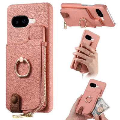For Google Pixel 10a Case RFID Blocking Phone Wallet Cover Supports Magnetic Car Holder - Pink