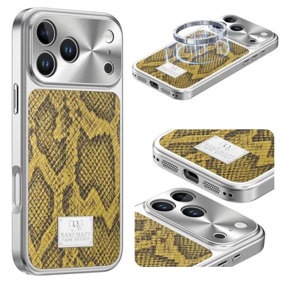 For iPhone 17 Pro Max Magnetic Case Snake Pattern Anti-Scratch PU Leather + PC + TPU Phone Cover - Yellow