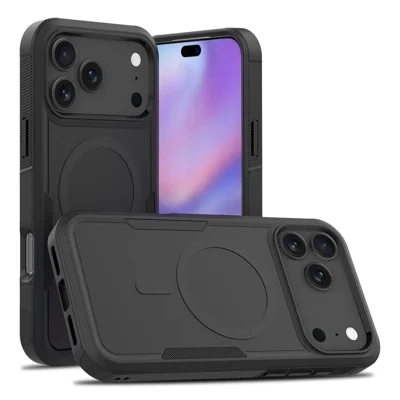 Etui na iPhone 17 Pro Max zgodne z MagSafe, dwuwarstwowa obudowa PC + TPU, odporna na wstrząsy - Czarny