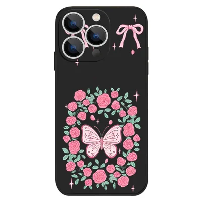 For iPhone 17 Pro Case UV Printing Butterfly Pattern Liquid Silicone Shockproof Phone Cover - PA889B1