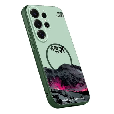 For Samsung Galaxy S26 Ultra Magnetic Case UV Printing Mountain Aircraft Pattern Shockproof PC + TPU Cover - Green
