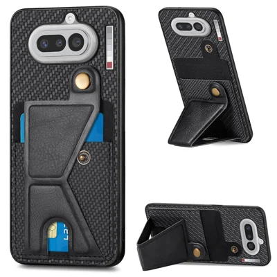 Capa de Telemóvel com Suporte em Forma de K para Nothing Phone (4a) - Capa Traseira em Pele de Qualidade - Preto