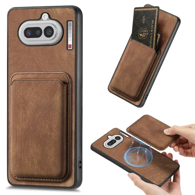Cover magnetico per Nothing Phone (4a) in pelle retrò + cover in TPU con slot per schede rimovibile - Marrone