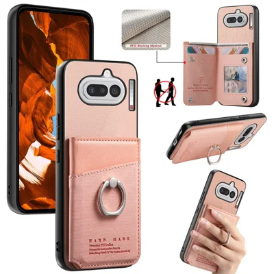 For Nothing Phone (4a) Case with Card Holder Kickstand Leather + TPU + PC Phone Cover - Pink