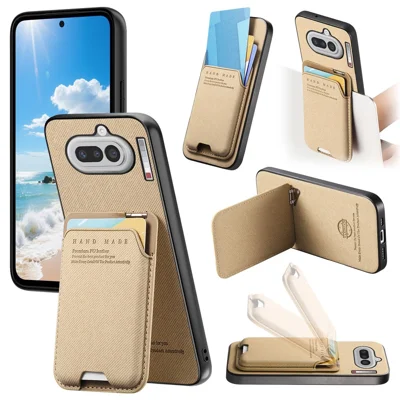 For Nothing Phone (4a) Case Cloth Texture Leather + PC + TPU Phone Cover with Card Holder Kickstand - Khaki