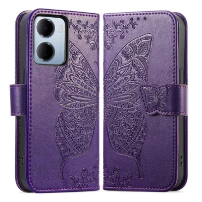 For Xiaomi Redmi 15a 5G Case with Strap Butterfly Pattern PU Leather Wallet Phone Cover - Dark Purple