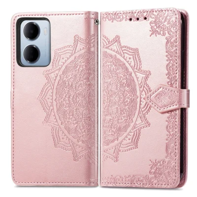 For Xiaomi Redmi 15a 5G Wallet Case Mandala Flower Leather Phone Cover Stand - Rose Gold
