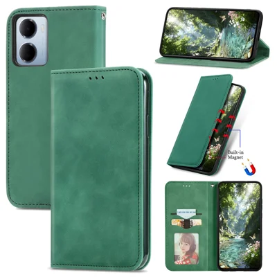 For Xiaomi Redmi 15a 5G Leather Case with Card Holder Magnetic Absorption Phone Cover - Green