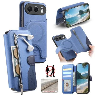 For Honor 500 5G Magnetic Case RFID Blocking Detachable Wallet Stand Cloth Texture Leather Phone Cover - Blue