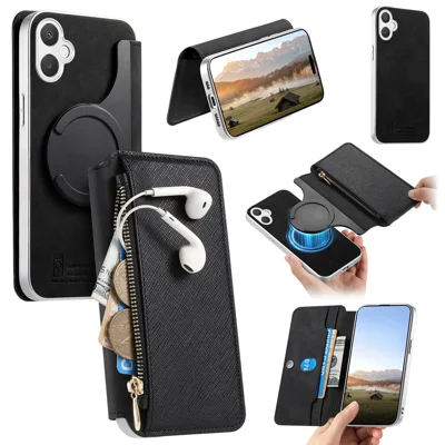 For Samsung Galaxy A08 5G / A08 4G / A07 4G / A07s 4G Leather Case Cross Texture Detachable Magnetic Phone Cover Wallet Stand - Black