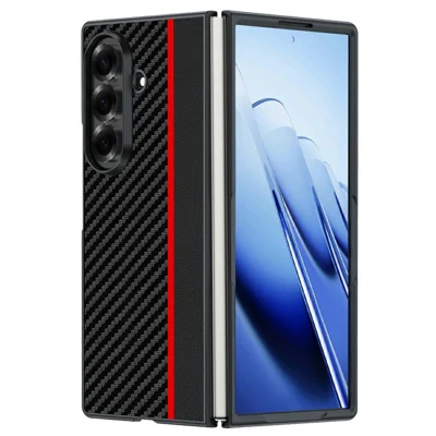 Étui pour Samsung Galaxy Z Fold8 en cuir PU + PC dur avec texture fibre de carbone - Noir / Rouge