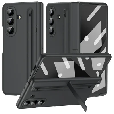 For Samsung Galaxy Z Fold8 Ultra Case Kickstand PC Phone Back Cover with Stylus and Tempered Glass Film - Black